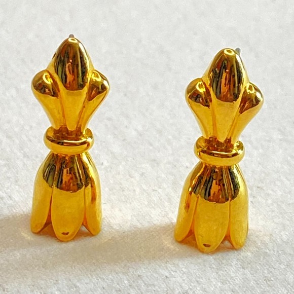 Three In One Earrings Gold Tone Tops With Detachable Faux Pearl Studs - Picture 7 of 14